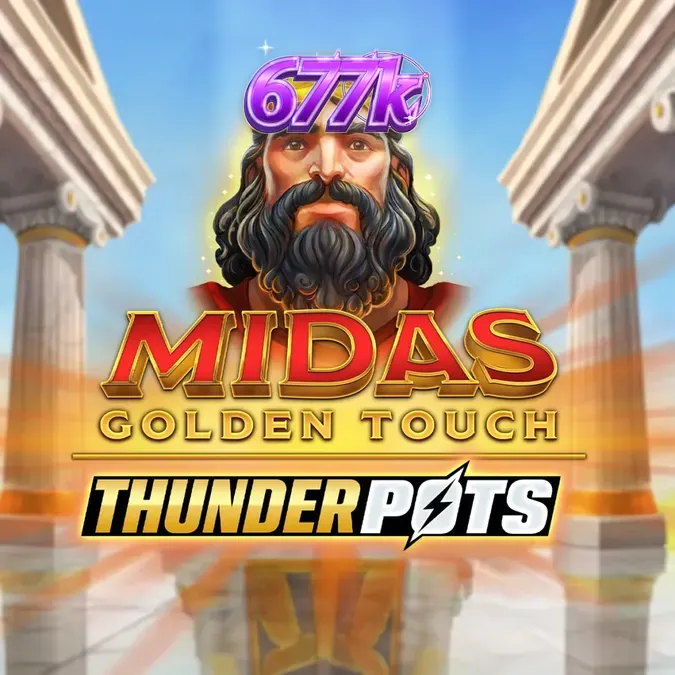 Interface de jogo do slot Midas Golden Touch: Thunder Pots com elementos visuais dourados e baús de bônus.